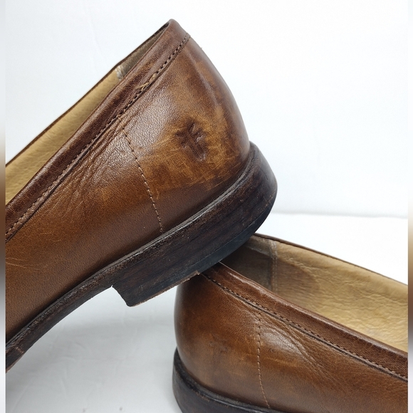 Frye John A. Men's Brown Leather Round Toe Office Slip On Penny Loafers Size 10 - Picture 13 of 16